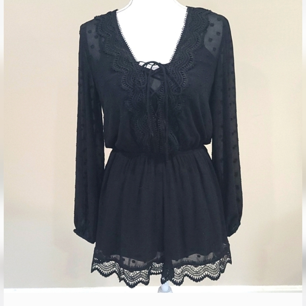 Black Sheer Long Sleeve Romper